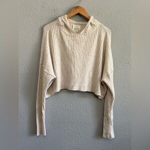 Aerie Hooded Ribbed Cropped Sweater Size Large‎ EUC